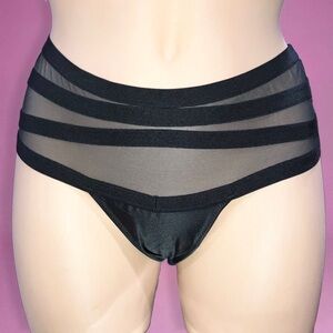 Very RARE Victoria's Secret Very Sexy Strappy Mesh Black V-string Thong Panty XS